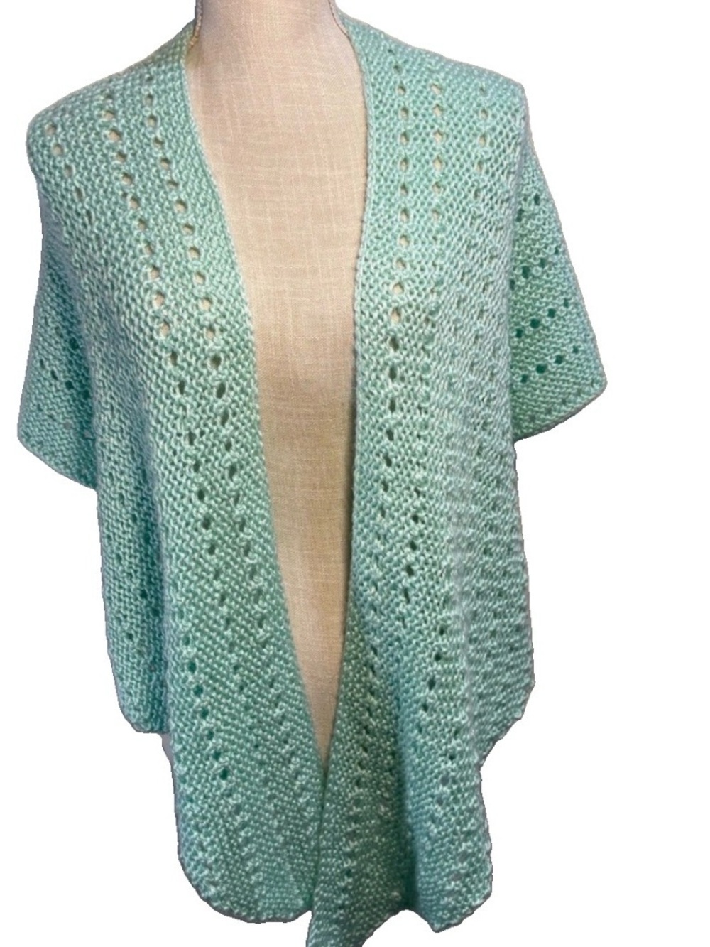 Vintage Hand Knitted Light Soft Green Women's Shawl